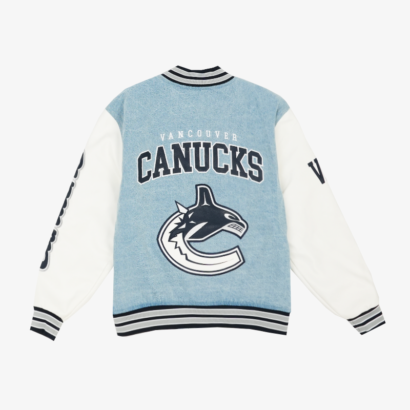 Vancouver Canucks Wild Collective Denim Leather Bomber
