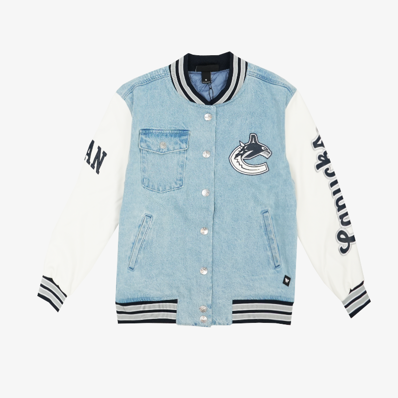 Vancouver Canucks Wild Collective Denim Leather Bomber