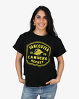 Vancouver Canucks Women's Black and Yellow Skate T-Shirt