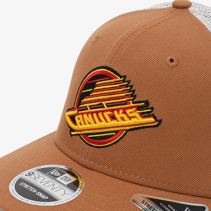 Vancouver Canucks New Era 970 Stretch Snap Trucker Brown/White Skate Hat