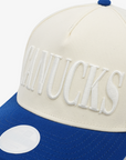 Vancouver Canucks New Era Women's 940 M-Crown Two Tone Blue/Cream Tonal Script Orca Hat