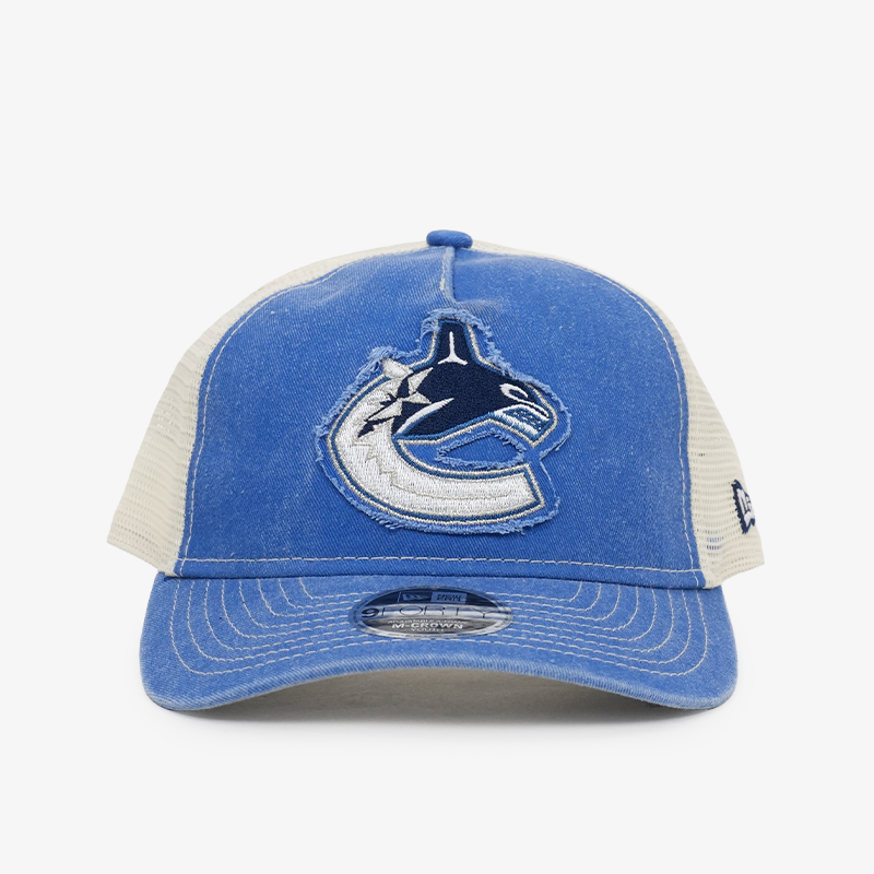 Vancouver Canucks New Era Youth 940 M-Crown Trucker Blue/Cream Orca Hat
