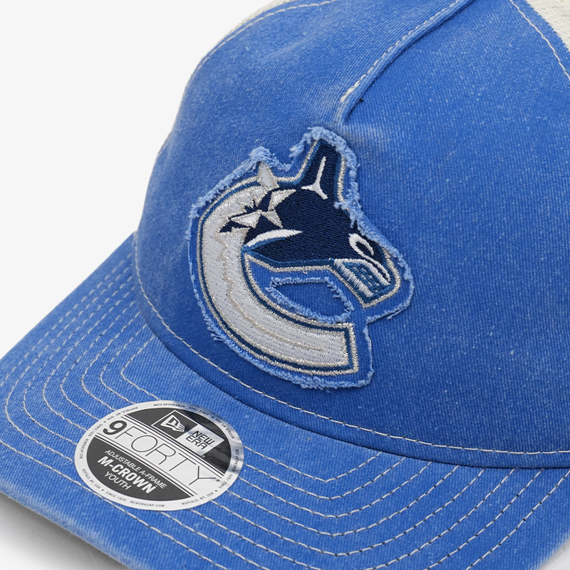 Vancouver Canucks New Era Youth 940 M-Crown Trucker Blue/Cream Orca Hat