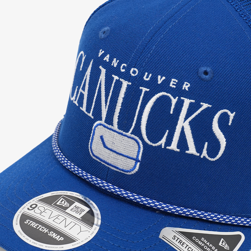 Vancouver Canucks New Era 970 Stretch Snap Rope Trucker Blue Stick in Rink Hat