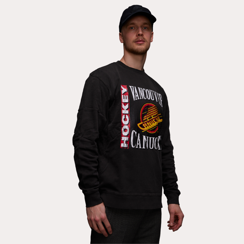 Vancouver Canucks 47 Brand Mens large Black Logo Retro Sweatshirt crewneck