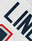 Close-up of a brand logo with 'LIN' on a textured background