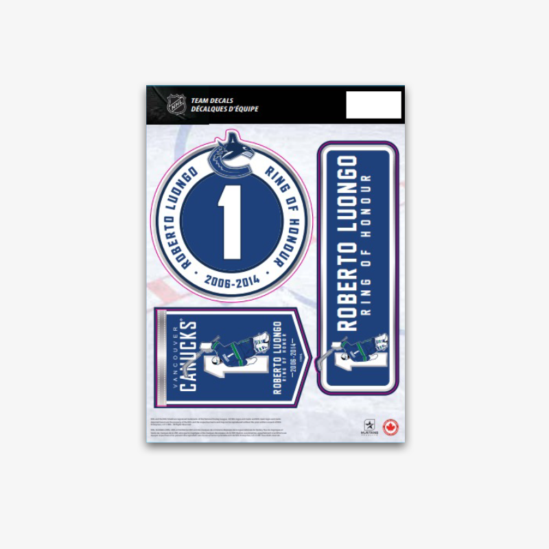 Vancouver Canucks Luongo Ring of Honour Decal Sheet