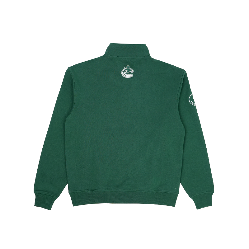Vancouver Canucks x Malbon Collegiate Green Orca 1/4 Zip Sweatshirt