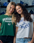 Vancouver Canucks Sportiqe Womens Script Cross White T-shirt
